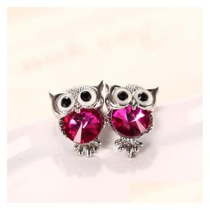 Stud Fashion Jewelry Cute Colorf Crystal Rhinstone Owl Stud Orecchini Drop Delivery Dh5Cd