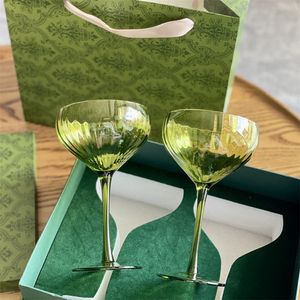 Vintage Yeşil Dalga Cam Kupası Yüksek Son Goblet Şarap Gözlükleri 2 PCS Set Wineglass Lovers Hediyesi Kutu