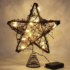 Christmas Decorations Tree Top Rattan Star With Led For Home Xmas Ornaments Navidad Year 2023 Noel 221130