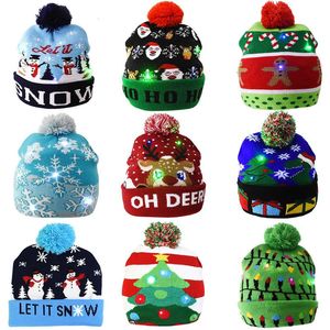 Christmas Decorations Led Hats Sweater Santa Elk Knitted Beanies Light Up Xmas with for Adults Kids Year Gifts Winter Supply 221130