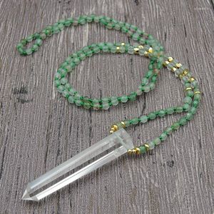 Pendant Necklaces Natural Clear Quartz Crystal Point 4mm Prehnite Round Beads Knot Handmade 30inch 40inch