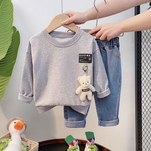 Clothing Sets Spring Baby Boys Children Toddler Tracksuits Clothes Long Sleeve Cartoon T shirt Jeans Set Cotton Suits 0 5 Years 221130