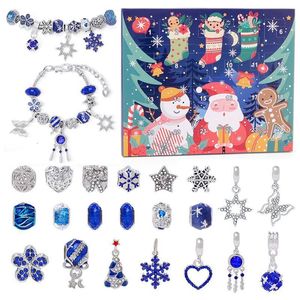 Decorações de Natal Bracelets do calendário do advento Conjunto Blue Series Xmas Countdown Jewelry DIY DIY For Girls 221130