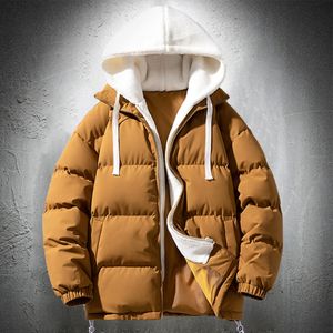 Mens Vests Hooded Puffer Jacket Men Winter Cotton vadderade varma rockar med löstagbar huva koreansk mode tjockna street 221130