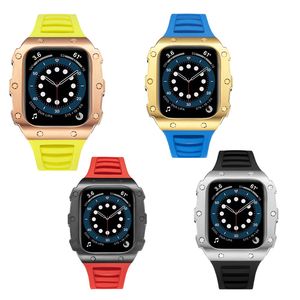 Alças inteligentes Liga de metal Capa de silicone Banda DIY AP Relógios Kit de modificação para iWatch 8 7 6 5 4 SE Alça para Apple Watch Series 8 7 45 mm 44 mm