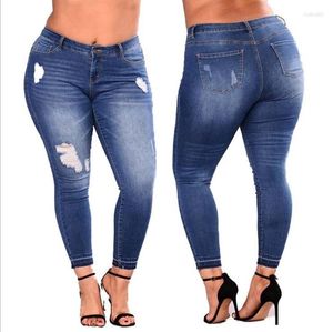 Damen-Jeans, Damen-Jeans, elastisch, kaputt, zerrissen, Denim, zerrissen, schmal, Nieten, Freund, für Taschen-Reißverschluss