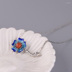 Łańcuchy retro 925 Sterling Srebrny agat emalia Naszyjnik Choker Modna Moda Peony Flower Wiselant Kobiet Biżuteria 2022 XL012