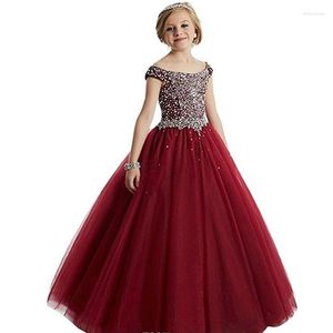 Girl Dresses Luxury Flower Girls Crystal Beading Scalloped Neck Puffy Tulle Pageant Birthday Party