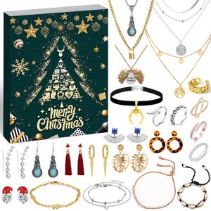 Weihnachtsdekorationen Schmuck Adventskalender für Frauen Mädchen 24 Überraschungen mit Halskette Ohrringe Ringe Armbänder Fußkettchen Schmuck 221130