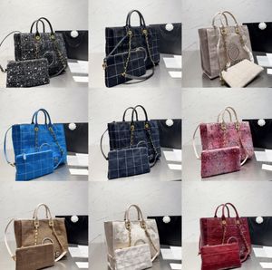Large Capacity Canvas Totes Womens Leisure Designer Bags Shopping Bag Luxury Brand Lattice Leather Handbag 2pc Wallet Single-Shoulder Bag Handbags