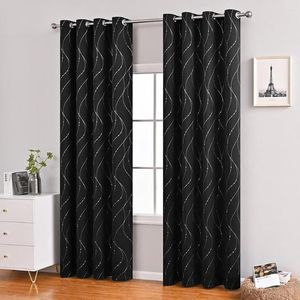 Curtain Window Curtains Eyelet Design Silver Foil Printed Insulated Blackout For Home Living Room Bedroom Decoration