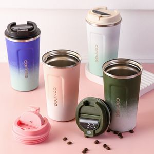 304 Stainless Steel Thermos Intelligent Coffee Mugs Office Water Bottles Car Traveling Cups Double Vacuum With Rubber Bottoms and Lids UPS/FEDEX/DHL A0031