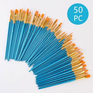 Pintura de caneta 50pcs Detanhas -pincel Conjunto de pincel Profissional Sint￩ticos Curto Manuseio de Arte ￓleo de Aquarela 221130