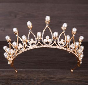 Barokowe perły kryształowe korony ślubne opaski do włosów złote tiary ślubne opaski ślubne diadem królowa korona tiara