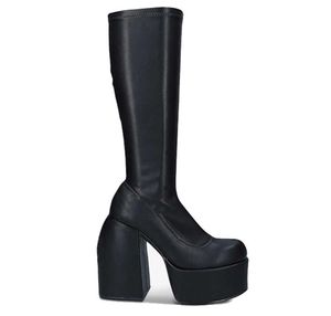 Wholesale punk style autumn winter boots elastic microfiber shoes woman ankle high heels black thick platform long knee 2108261536710