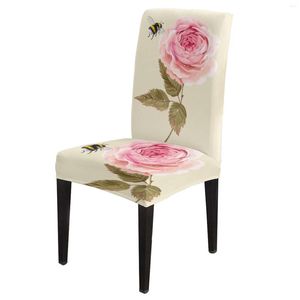 Stuhlhussen Rose mit Tautropfen, Stretchbezug für Esszimmer, Spandex-Schonbezüge, Sitz, Hochzeitsbankett, El