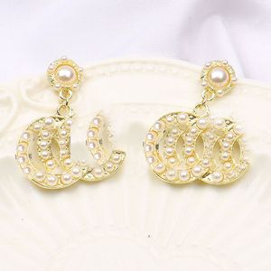 18K Gold Plated Luxury Brand Designers Double Letters Stud Lager Ear Loop Geometric Famous Women 925 Silver Crystal Rhinestone Earring Wedding Party Jewerlry