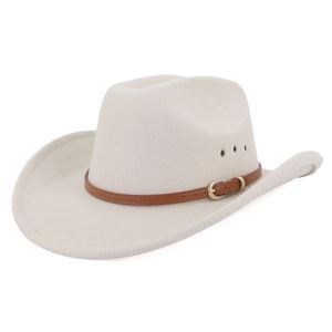 Western Cowboy Hat for Men Vintage Fascinator Wedding Party Cream Wool Wide Brim Fedoras Luxury Elegant Women's Cowgirl Hats