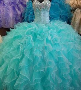 Turquoise baljurk Quinceanera -jurken met kristallen kralen Sweet 16 Pageant prom feestjurken Vestido de festa BM735762653