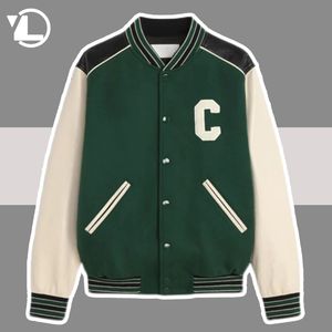 Herrjackor street casual baseball kvinnor män lapptäcke c stor bokstav grön överdimensionerad höst vinterbomber varsity jacka par rockar 221129