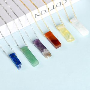 Natural Irregular Strip Stone Pendant Healing Crystal Quartz Amethyst Fluorite Necklace Jewelry Women Men
