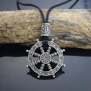 Chains Men Vintage Viking Wheel Pendant Necklace With Norse Mystic Rune Beads Jewelry