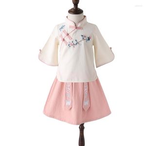 Ethnische Kleidung Mädchen Qipao Kleid Kinder Hanfu Baby Mädchen Tang Prinzessin Rock 2pcs Little Style Plate Button Cheongsam
