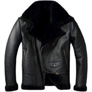 Herren Leder Kunstleder dick war warm warm echte Schaffell echte Pelz -Schleifjacken für Männer Lederjacke Herren Biker Kleidung Herrenmantel Winter 221130