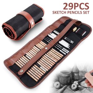 Фонтановые ручки 29pcsset Профессиональный эскиз угольные карандаши Set Art Drawing Pencil Supplies Wood Artist