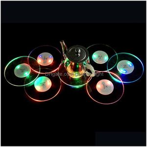 Luci notturne Glow Coaster Led Bottle Light Stickers Festival Nightclub Bar Party Vaso Decorazione Cocktail Drink Cup Mat Acrilico Drop Dhmoh