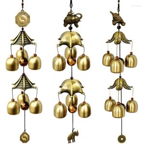 Dekorativa figurer 1 Sträng Pure Copper Wind Bell Chimes Hanging Door Decor Creative Metal Shop Doorbell 2 Layer 6 Bells