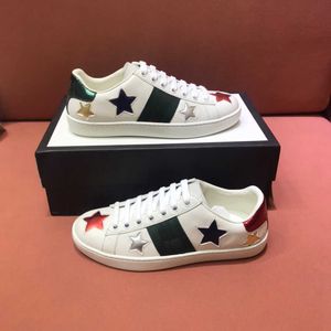 Luxurys Designer Shoes Homens Mulheres tênis Chaussures Leather Trainers Borderyer Stripes Sneaker Walking Sports Size Siz