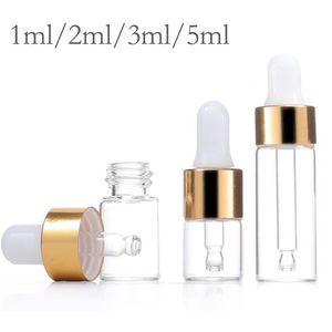 Perfume Bottle 50PCS100PCS Dropper Gold Cap Transparent Glass Pipette Essential Oil Reagent Aromatherapy Empty 221130