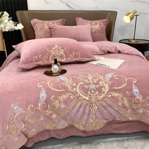 Bedding sets Super Soft Velvet Fleece Warm Cozy Luxury Embroidery 4Pcs Set Furry Quilt Cover Comforter Linen Pillowcases 221129