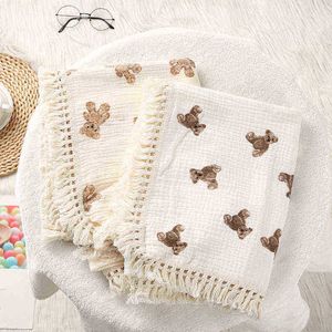 Muslinblöjor Filt för barn Bear Print Babyfiltar Nyfödd Mottagande filt Överkast Sängkläder Sommar Baby Täcke L220622