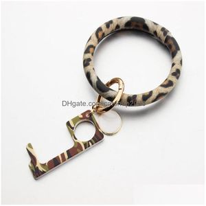 Key Rings Pu Leather Bracelet Key Ring Bangle Keyring Circle Keychain Wristlet Keyrings With Acrylic Edc Door Opener Drop Delivery Je Dhjyq