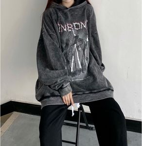 Kadın Hoodies Sweatshirts Goth Grafik Baskı Sokak Retro Koyu Şeytan Sweatshirt Gevşek Sıradan Yıkalı Sıkıntılı Giysiler 221129