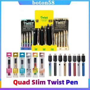 Twist Ooze Battery Pen Quad Twist Pré -aqueça 350mAh 500mAh 650mAh 900mAh 1100mAh com caixa de exibição Variável Tensão 510 Thread Vape