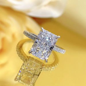 Wedding Rings Fine Pure Silver High Carbon RecTangle 3Ct Simulation Diamond Ring Radiant Cut Fashion Jewelry 231006