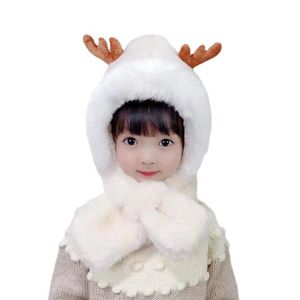 winter fleece hat thick double layer warm baby beanies kids festival christmas decoration cartoon reindeer hats neck warmer set widnproof ski snow hats