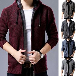 Herrjackor M XL Fashion Men Autumn Winter Long Sleeve Plush Liner Pickfickor Stickat Huven P lsjacka Stickad Outwear Sweater