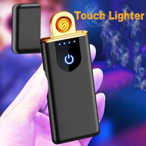 USB Electric Lighter Pinger-отпечаток сенсорный Smart Lighters Перезаряжаемый восхитительный сигарет воспламенение мини-двойное двойное зажигание зажигало