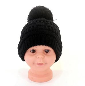 Дети густая теплая зимняя шляпа для детских мягких растяжек -кабельных вязаных помпон