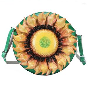 Borse da sera Borsa a tracolla da donna in vera pelle alla moda, fiore di girasole intagliato a mano, tracolla inclinata