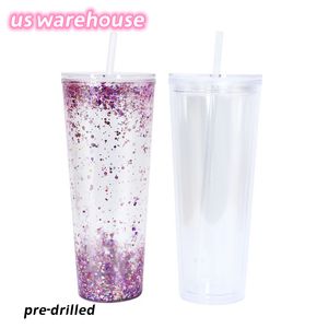 US Warehouse 24oz Acrylic Clear Cup with Plug Travel Mug Double Wall Plastic Tumblers with Lid and Straw Z11 on Sale