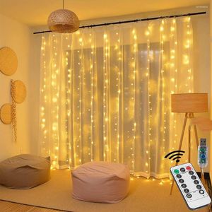 Strängar LED Fairy Window Curtain String Lights Twinkle Hanging Battery/USB Powered Remote Light Holiday Bedroom Decoration