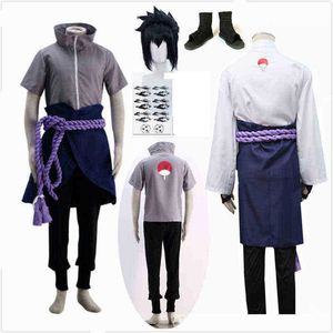 Uchiha Sasuke Cosplay Costume Shippuden Anime Clothes Halloween Outfits Party Blazer Pants Midje Rope Hand Guard Coat J220712 J220713