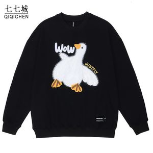 Męskie swetry męskie kreskówki kaczki splatające bluzy Hip Hop Streetwear Harajuku duże swobodne pullover jesienne wiosenne szczyty 221129