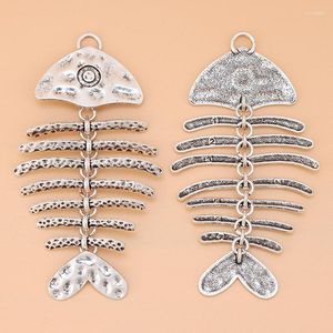 Pendant Necklaces 5pcs/lot Tibetan Silver Huge Hammered Fishbone Fish Bone Charms Pendants For Necklace Jewelry Making Accessories