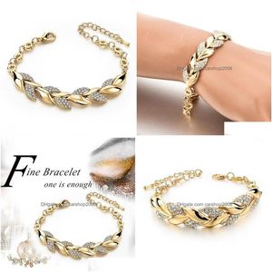 Charm-Armbänder Modeschmuck Goldenes Blatt-Armband Rhinstone-Blatt-Kettenarmbänder Drop-Lieferung Dhgf3